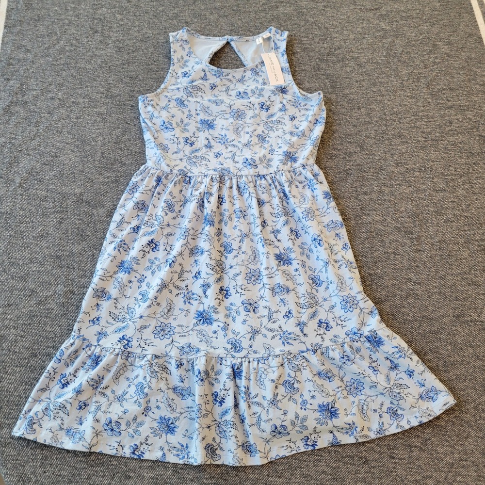 Janie and Jack Girls Blue Floral Jersey Dress Sleeveless Keyhole Back Size 18